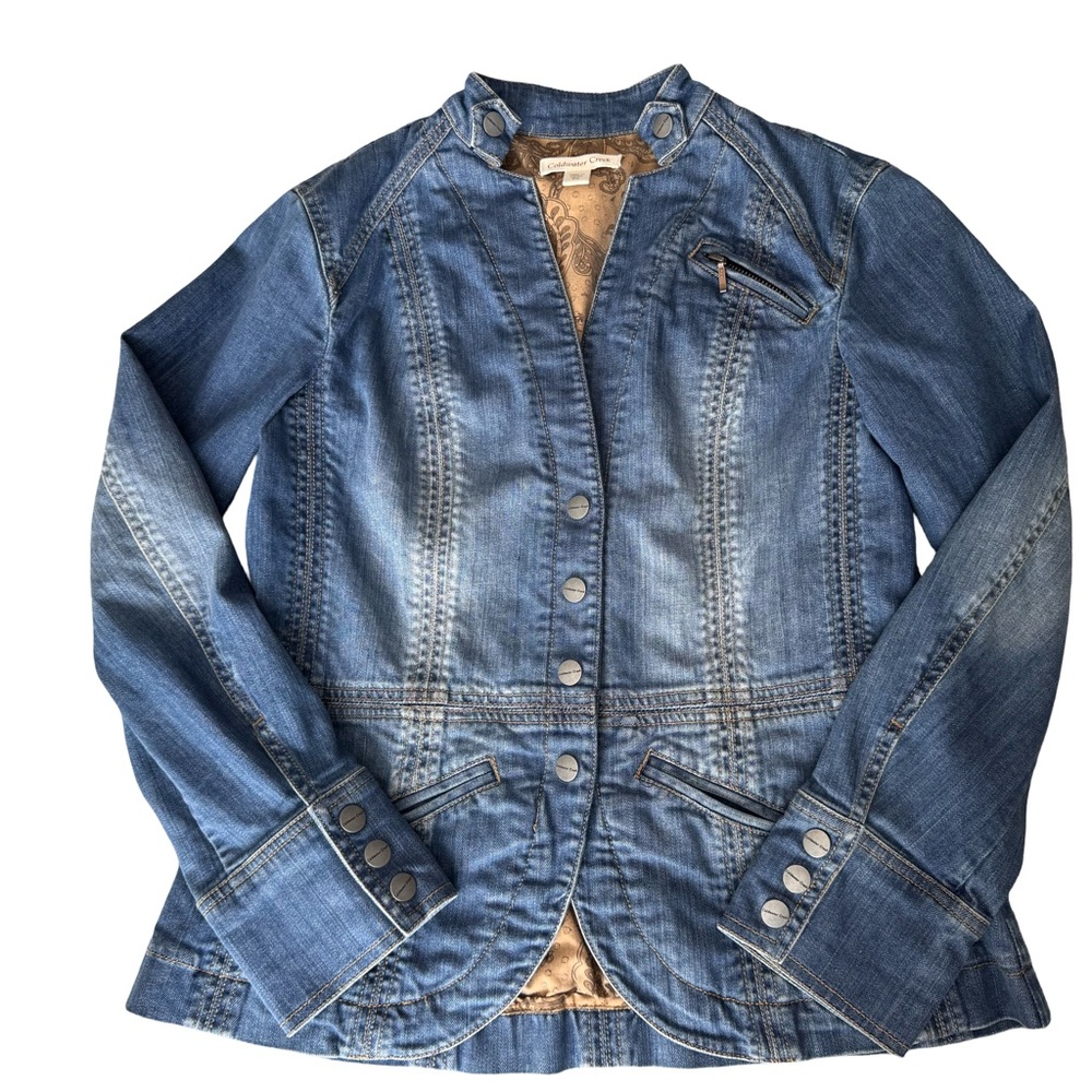 Coldwater Creek Tailored Denim Jacket Women’s Size 4P Boho Cottagecorp Snaps
